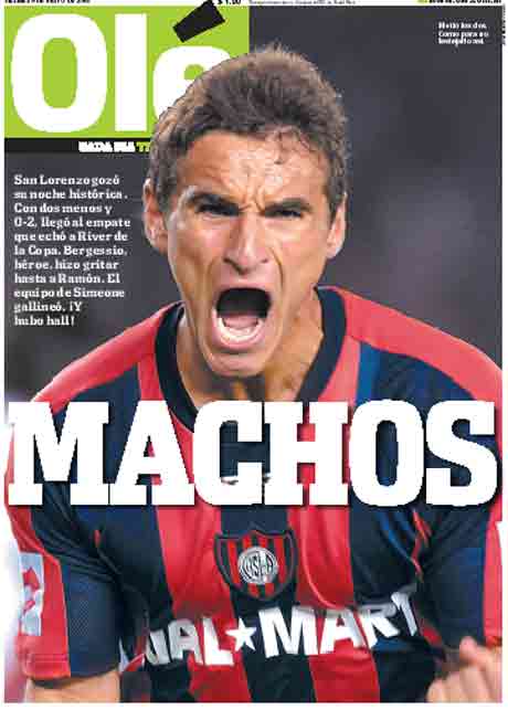 A capa do tradicional jornal "Olé", no dia seguinte ao jogo épico: machos!