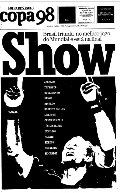 Goleiro brasileiro foi destaque na Folha de S.Paulo do dia 08 de julho de 1998.