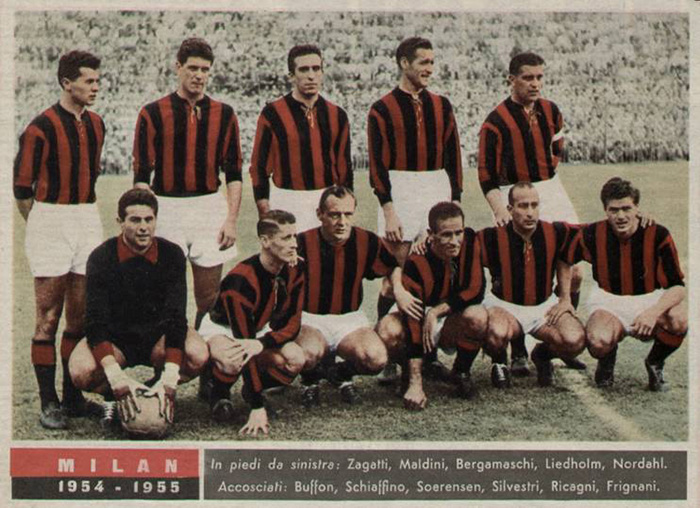 O Milan campeão italiano de 1955.
