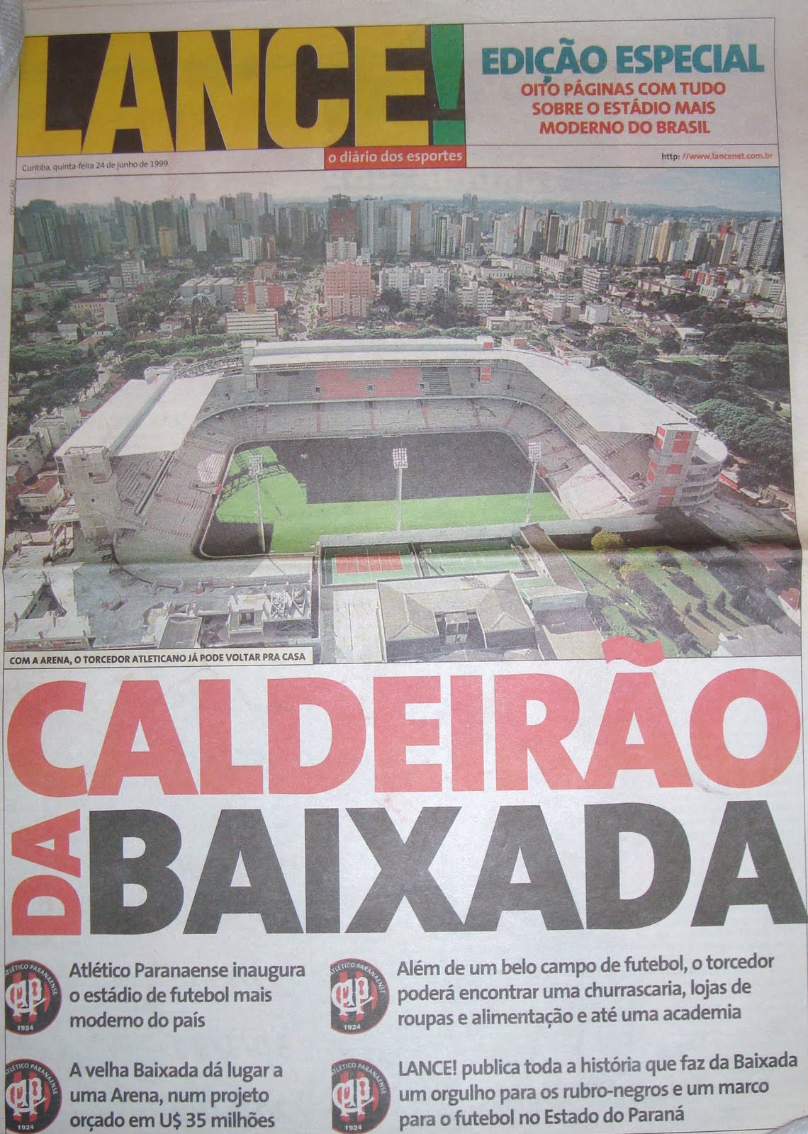Jornal "Lance!" destaca o estádio do Furacão.