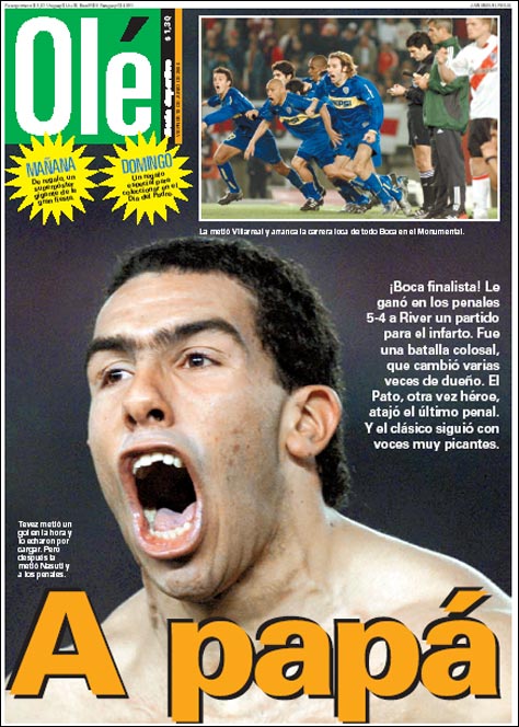 O diário "Olé" do dia seguinte: só deu Boca. E só deu Tévez.
