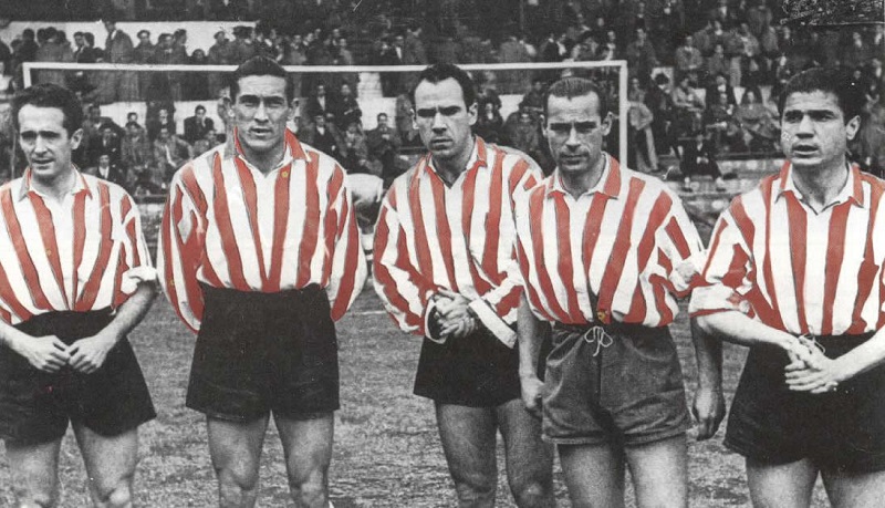 A "segunda delantera": Iriondo, Venancio, Zarra, Panizo e Gaínza.
